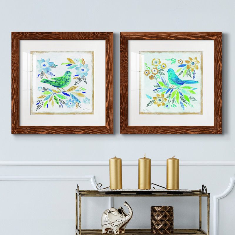 Oiseau Chanteur I - ensemble de 2 peintures encadrées, H 17 po x l 34 po x P 1,5 po, Cadre en érable
