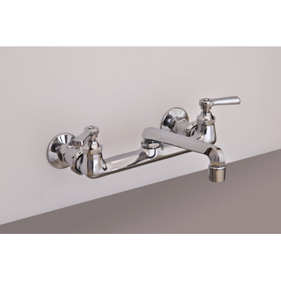 P1045 Mississippi Kitchen Faucet 2.25" Wall Mount, 8" Centers With Lever Handles and Spout Extension