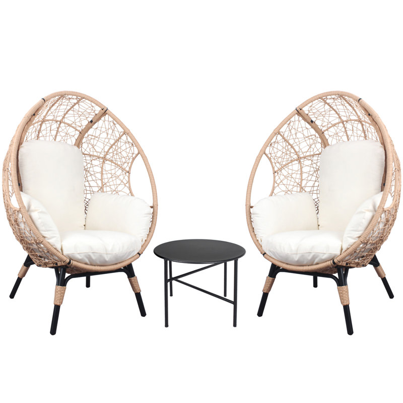 3 Pieces Patio Egg Chairs  With Side Table Set