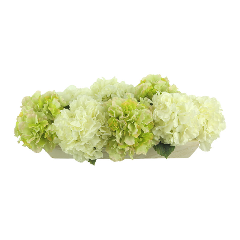 Hydrangeas Arranged in Wood Planter, Green