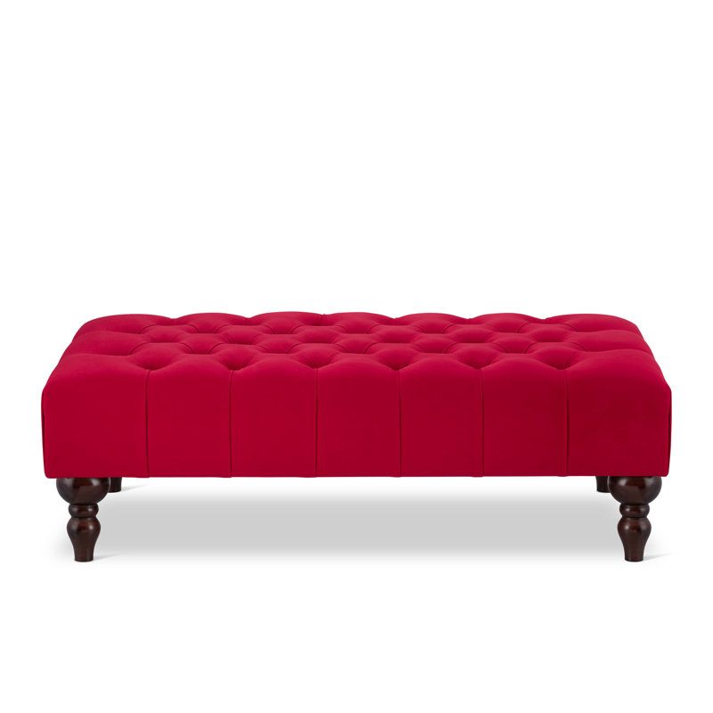 Ainura 60cm Wide Velvet Tufted Rectangle Solid Colour Cocktail Ottoman, Red, Brown/Nut