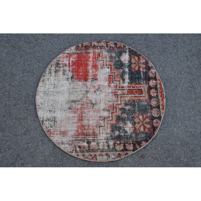 Handmade Turkish Faded Circle Rug in Vintage Oushak Style from Organic Materials Red/Purple