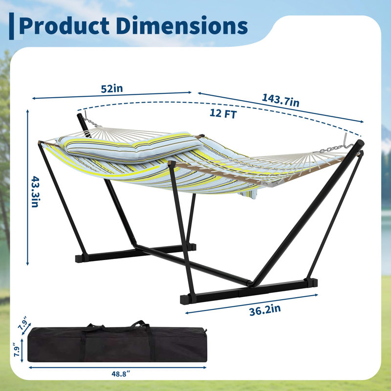 Hamac robuste pour 2 personnes avec support Capacité de 450 lb avec hamac pour l'extérieur avec coussin et sac de transport