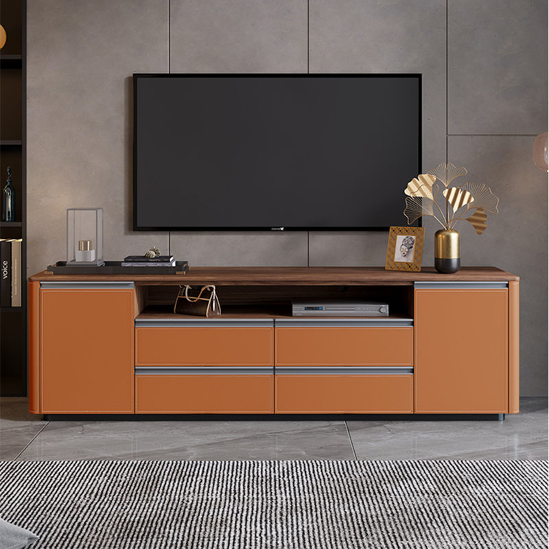 Meuble télé de style minimaliste au sol, 62.99", Orange / bois brun foncé