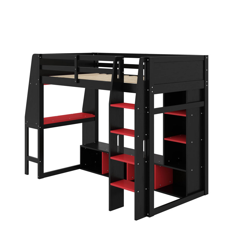 Lit mezzanine simple avec bureau, Noir