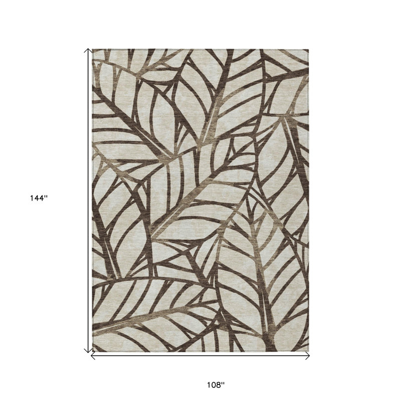 Tapis intérieur floral lavable 9 pi x 12 pi chocolat et beige 9 pi x 12 pi