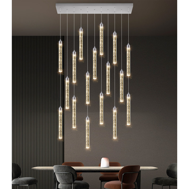 Lustre en cristal 17 lumières rectangulaire argent, Argent