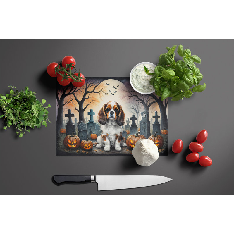 Cavalier Spaniel Spooky Halloween Glass Cutting Board Large