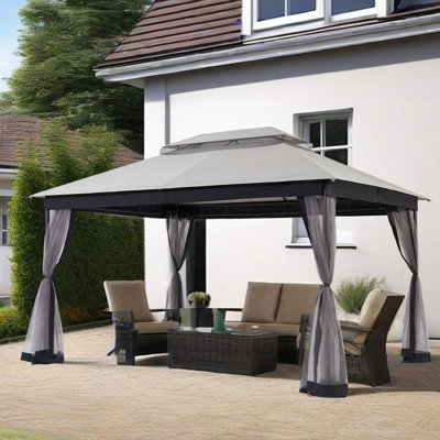 StarEcho 13 Ft. W x 10 Ft. D Steel Patio Gazebo with Netting (Tool free quick assembly)