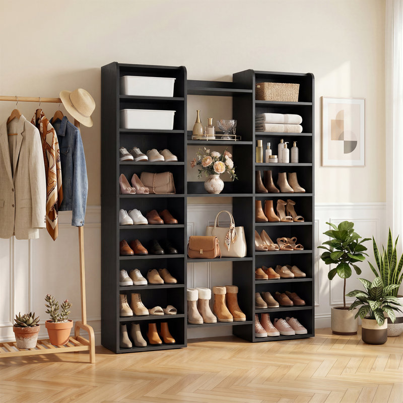 46 Pairs Wide Entryway Shelf for Shoes, tall  Heals and boots, Black