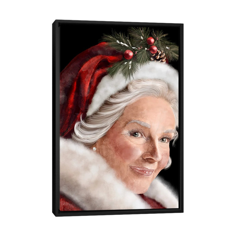 Mme. Claus - reproduction d'art murale - toile encadrée, H 40 po x l 26 po, Cadre flottant sans passe-partout, Noir