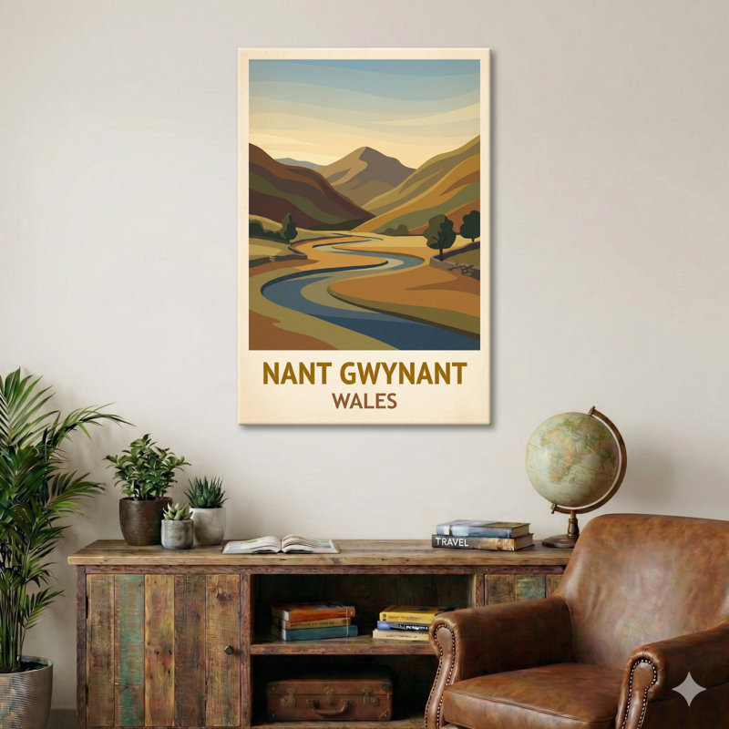 Nant Gwynant, Wales - Romantic Snowdonia Valley Travel Poster And Scenic Art Print. Giclee Print On Wrapped Canvas. Wall Art, Home Decor - Regions & Scenic Areas, Wales - Wrapped Canvas Print