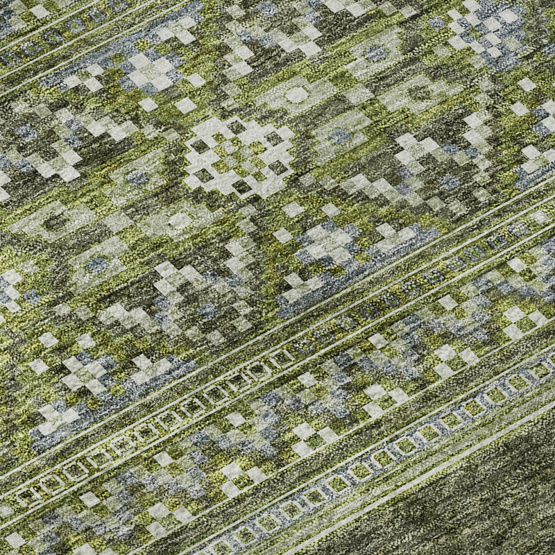 Premium Machine Washable Prisco Olive Rug, Rectangle 10' x 14'
