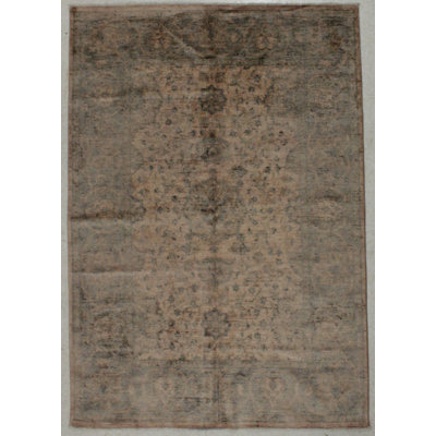 Tapis unique rose clair / gris Oathak noué à la main style rétro 5 pi 5 po x 7 pi 9 po One-of-a-Kind
