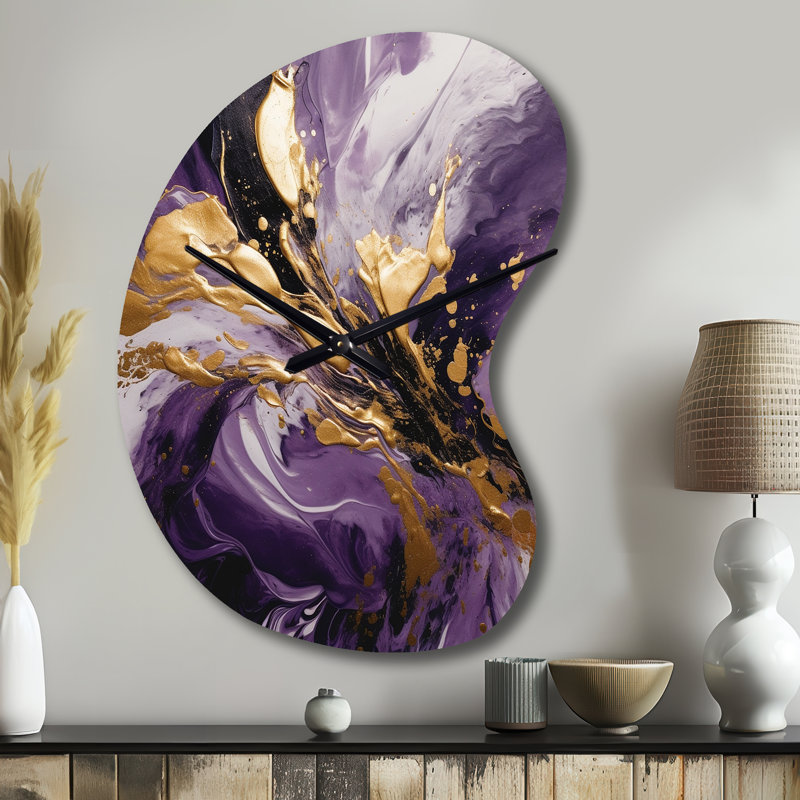 Mauve et or liquide Magic II - grande horloge murale mauve - forme unique, Petit