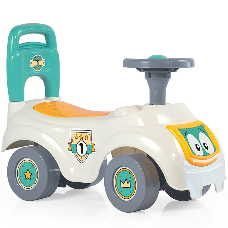Dolu: Walk & Drive: Sit N 'Ride - Blanc-jaune-vert - Jouet pour véhicule, klaxon, siège de rangement, poignée à pousser, intérieur et extérieur, 12 mois et plus