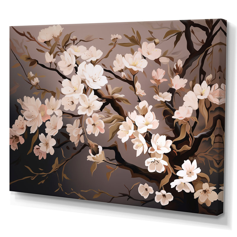Branche avec fleurs de cerisier roses et blanches I - impression, 34" H x 44" W, Toile tendue