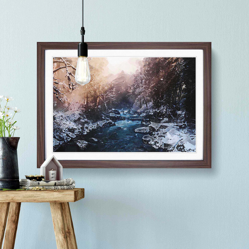 Winter Forest & Stream in Canada in Abstract - Framed Print, 35cm H x 50cm W x 2cm D, Walnut