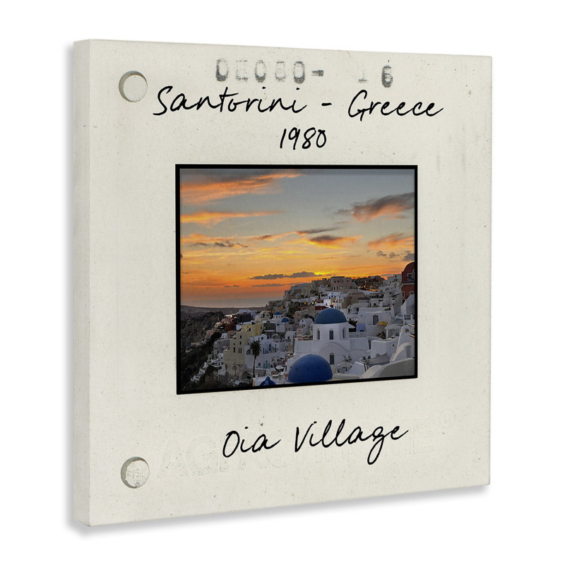 Grèce, vue sur la ville, toile par Val Rhodes, H 30 po x l 30 po