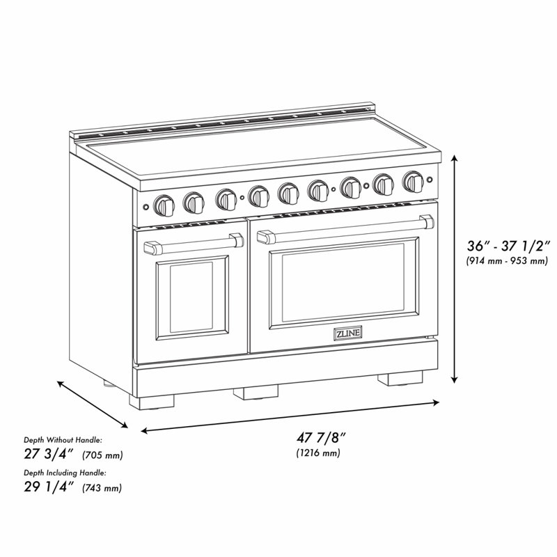 ZLINE Autograph 48 in. 7 Element Paramount Induction Range with Black Matte Doors & Gold Accents