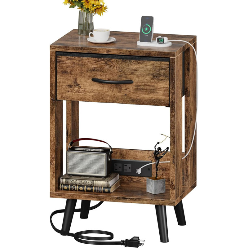 Table de chevet en bois massif Chirinos, Brun