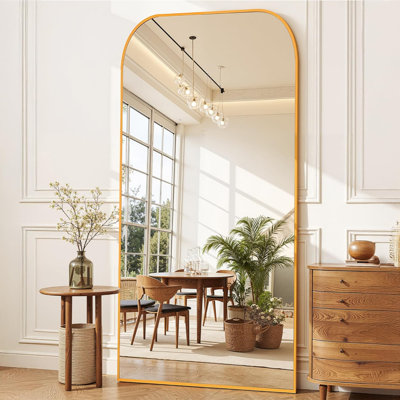 Miroir pleine grandeur avec miroir de plancher autoportant, de grands miroirs au sol arqués et suspendus au mur pour tout le corps, incliné à la maison pour la chambre à coucher et le salon