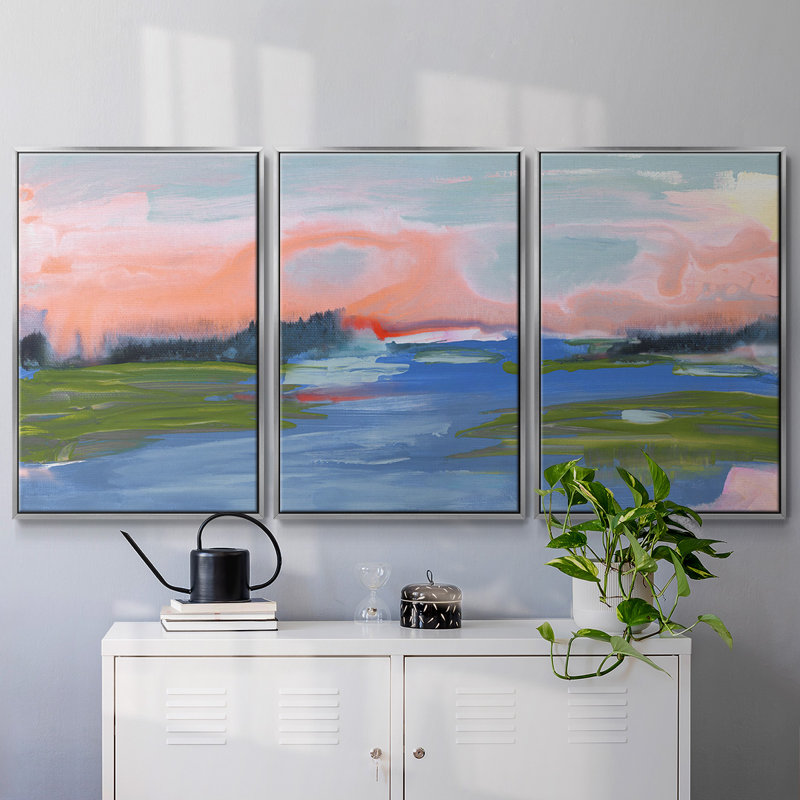 Kattskill Bay - 3 Piece Floater Frame Print on Canvas, 36" H x 75" W x 2" D, Silver
