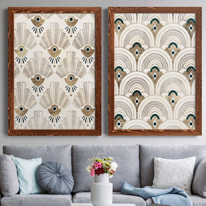 " Deco Patterning III " 2 - Pieces, 43.5" H x 31.5" W x 1" D, Maple Framed Canvas