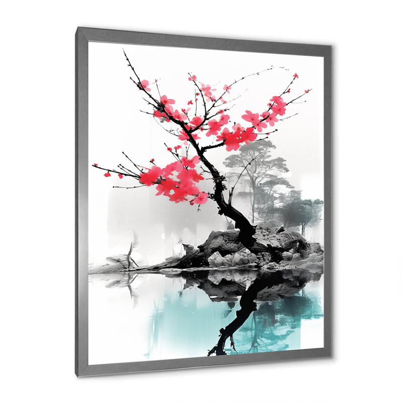 Art asiatique, lac Sumi I sur toile, Cadre photo argenté, H 44 po x l 34 po x P 1,5 po