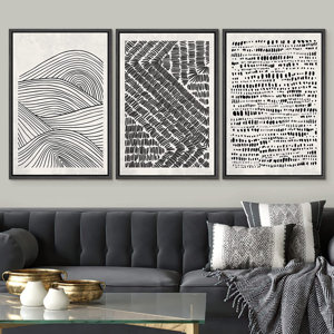 SIGNLEADER Framed Canvas Print Wall Art Set Black Pastel Geometric Landscape Abstract Shapes Illustrations Modern Art Boho Relax/Zen Nordic For Living Room, Bedroom, Office