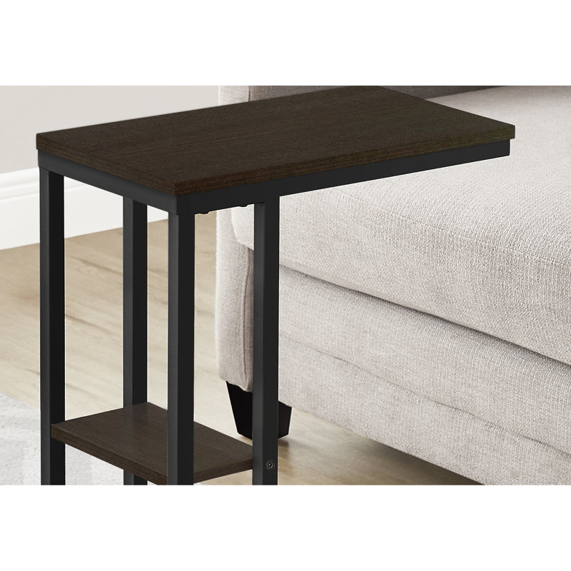 Table de salon et de chambre à coucher, plateau en stratifié brun, base en métal noir, style moderne, facile à assembler, table d'appoint requise pour l'assemblage de la chambre à coucher, plateau de table foncé, construction, design contemporain,