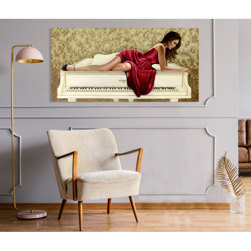 Woman In Red by John Silver - Wrapped Canvas Painting, 35cm H x 70cm W x 4cm D