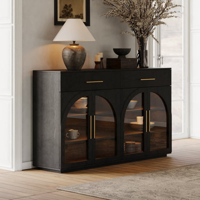 63" Modern Sideboards / Credenzas Wooden Buffet With Storage & Light Black Sideboard Storage Cabinet For Office,Bedroom