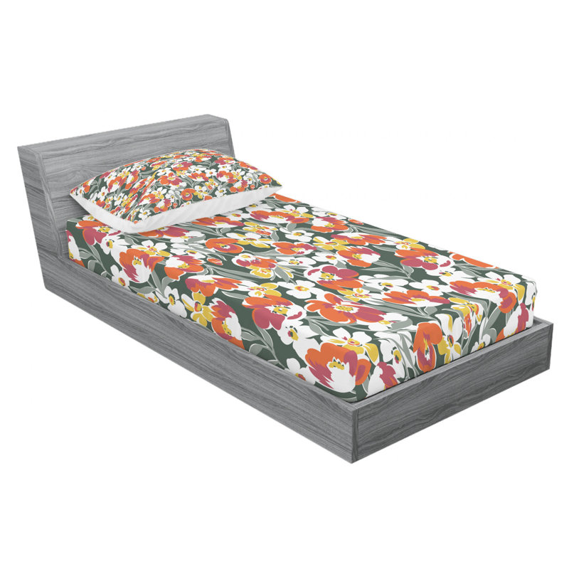 Microfiber Floral Sheet Set, Twin Sheet Set with Fitted Sheet