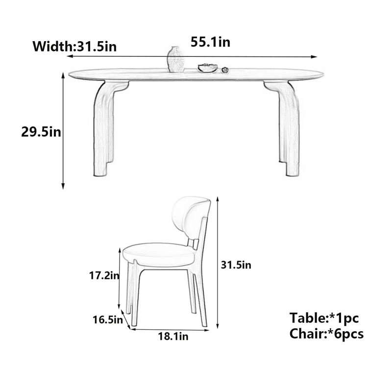 Table crème en bois et pierre, simplicité moderne, H 29,5 po x L 55,1 po x l 31,5 po