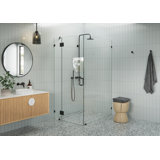 Halo 34 in. x 46 in. x 78 in. 90-degree Fully Frameless Glass Hinged Shower Enclosure