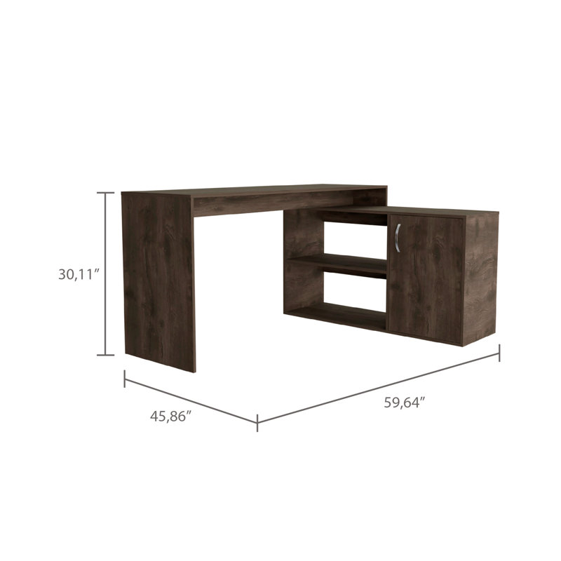 2-Shelf L-Shaped Writing Desk Dark Brown, Brown