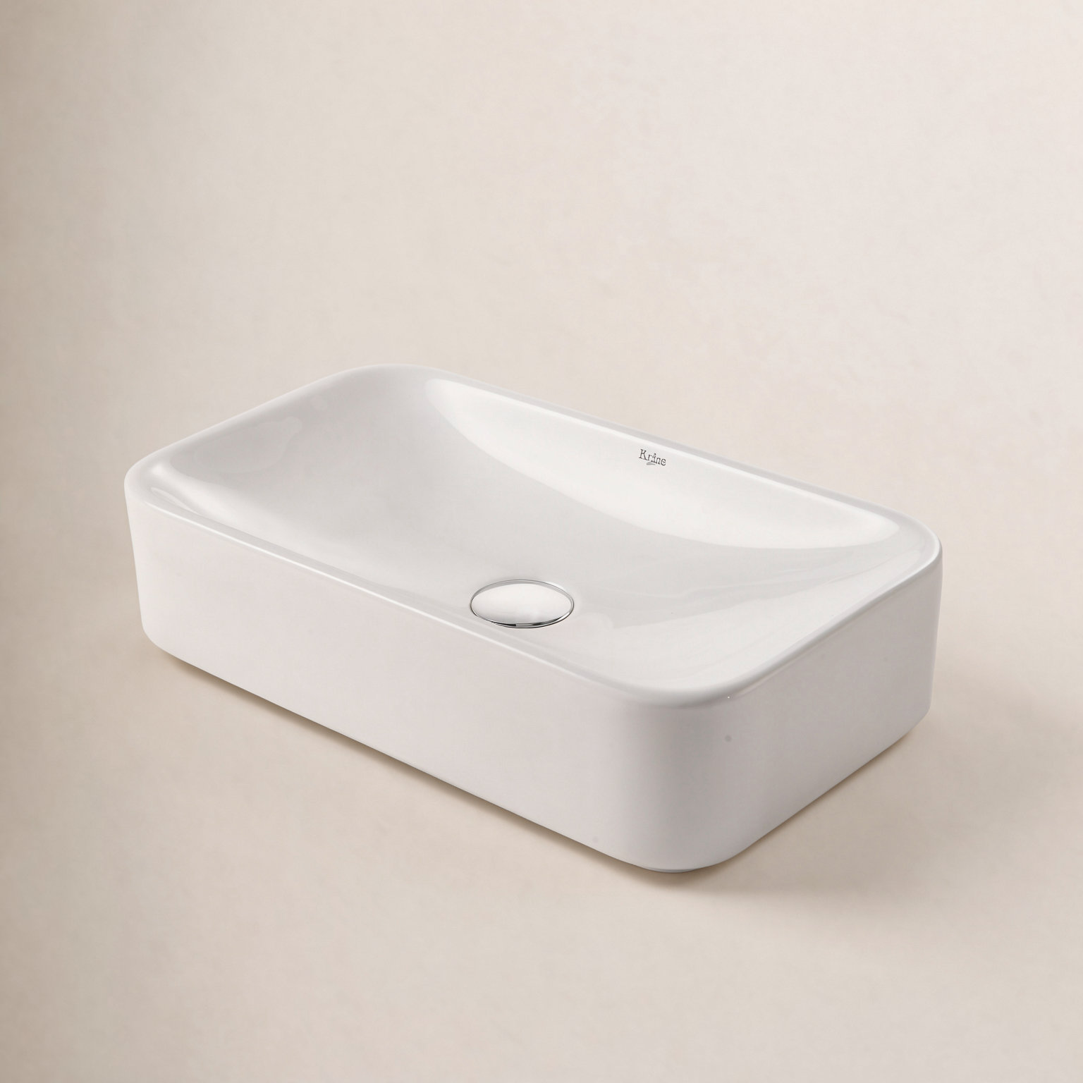 Ceramic Rectangular Vessel Bathroom Sink, Chrome
