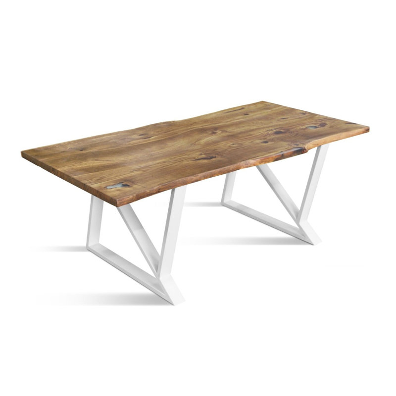 Menoken Oak Solid Wood Top Metal Base Dining Table