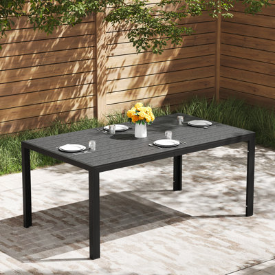Outdoor Dining Table, 59" Rectangle Patio Dining Table With Wood-Like Hdpe Slat Top, Metal Outdoor Dining Table For Outside Indoor, Lawn, Garden, And by Latitude Run
