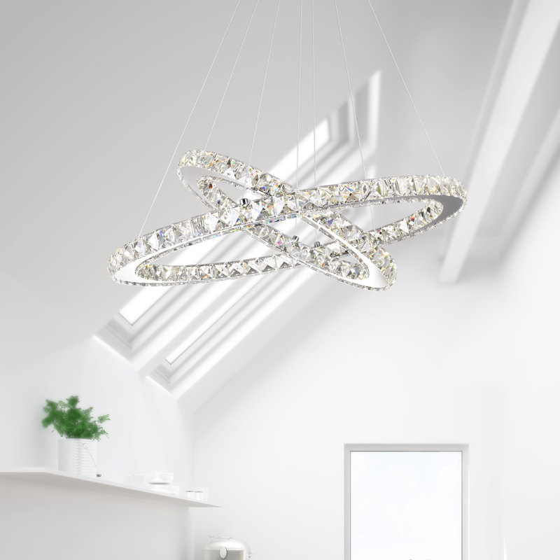 Lustre à DEL avec finition chromée, H 60 po x l 20 po x P 20 po