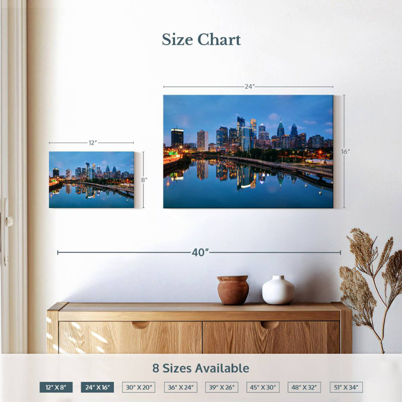 Sirecs Philadelphia avant la tombée de la nuit, H 16 po x l 24 po