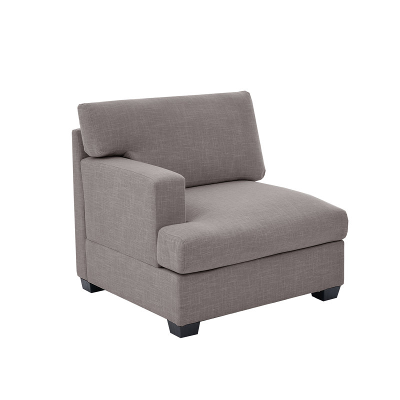 Fauteuil modulaire avec accoudoir gauche avec coussin en T et canapé en tissu texturé en lin, Mélange de polyester gris