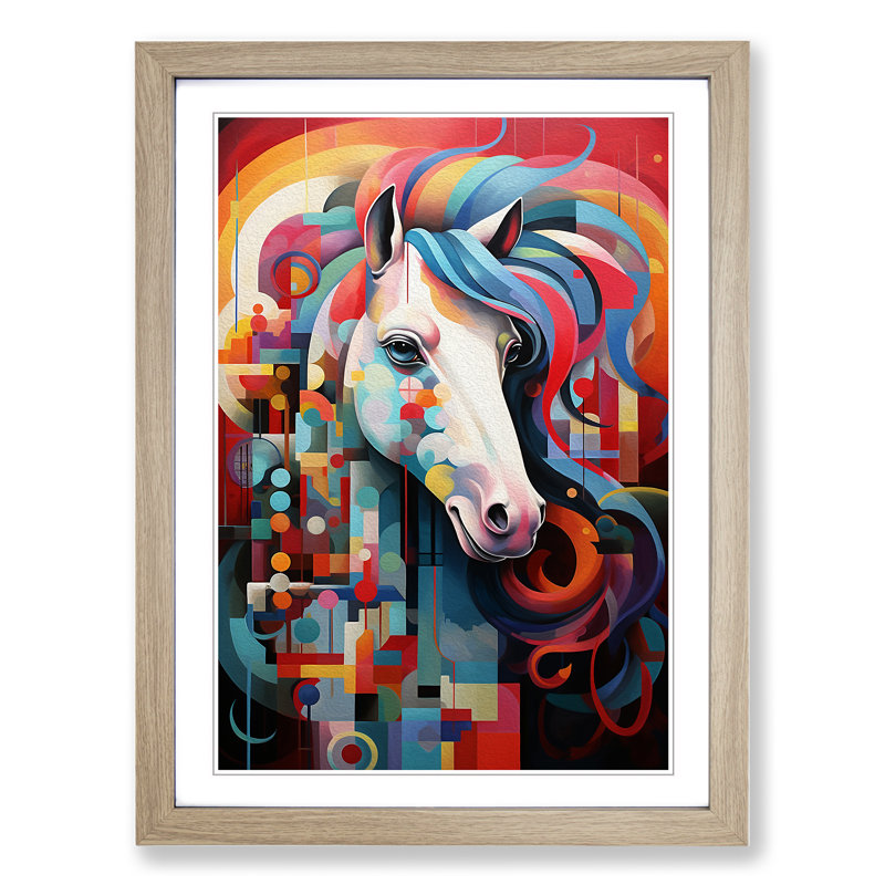 XYZ-FRM-V1223-5250 Pony Orphism - Single Picture Frame Print on Wood, Oak, 46cm H x 34cm W x 2cm D