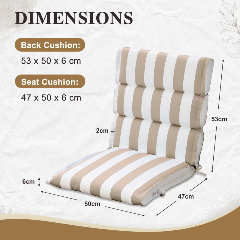 2 Pack Outdoor Chair Cushions, 100x50x6 cm, Beige