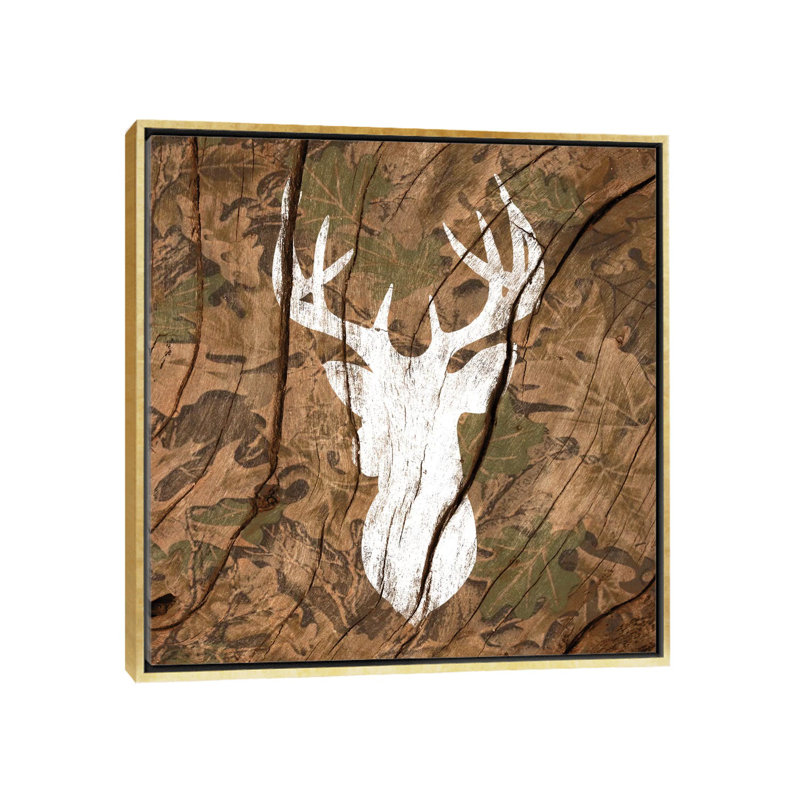 « camouflage cerf », impression sur toile tendue, H 12 po x l 12 po x P 1,5 po, Toile avec cadre doré