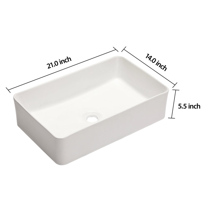 Lavabo vasque de salle de bain en céramique blanche de 21 po x 14 po - Conception classique contemporaine avec une fabrication de qualité et une apparence généreuse et résistante aux taches, facile à nettoyer, avec surface centrale de 1 3/4 po