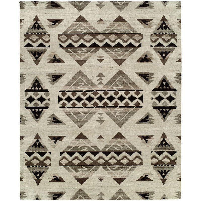 Tapis ivoire en laine noué à la main Rehoboth Southwestern, Rectangle 3 pi x 5 pi