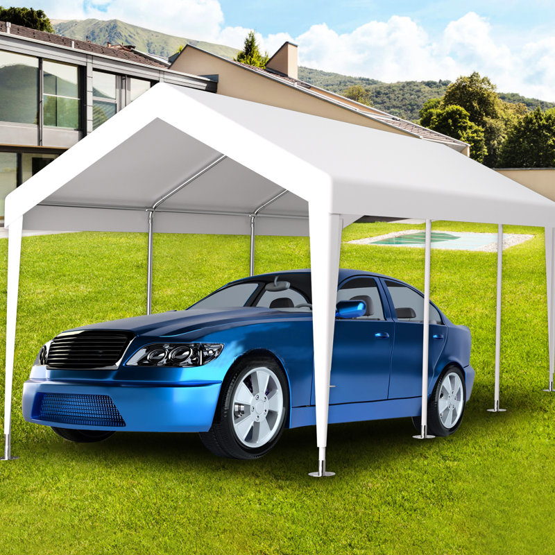 Bâche de remplacement pour abri d'auto 3 x 6 m (10 x 20 pi) - Imperméable et protégée. Matériau de qualité. 72 cordons élastiques. Bord renforcé. Installation simple et rangement pratique. Blanche. Polyvalente pour abri de véhicule extérieur.