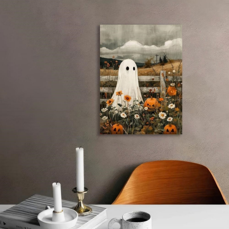 Spooky Ghost In The Pumpkin Unframed Canvas Wall Art  24" X 32"